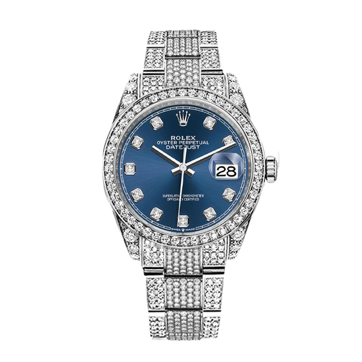 Rolex Datejust 36 mm Custom Diamonds Pave Blue 126200 FIX