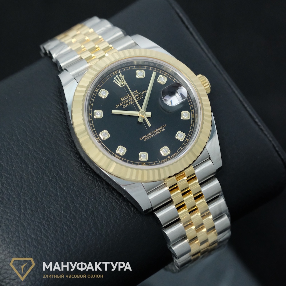 Rolex Oyster Perpetual Datejust II Steel And Yellow Gold Black Dial Diamond 126333